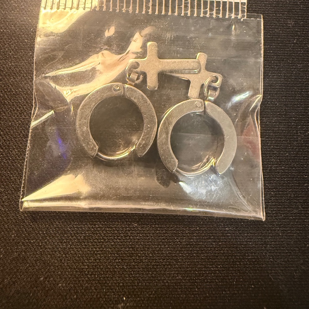 Stainless Steel Inverted Cross Hoop Earrings – Gothic / Alt Unisex Huggies